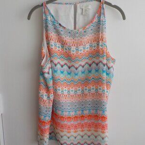 St. Tropez Blouse Top - Large - Sleeveless Pink Blue White Bright (690)